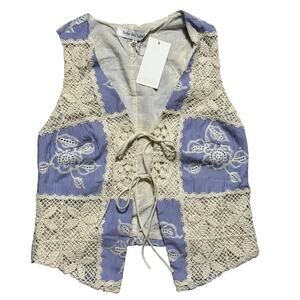 New Sofie the Label Patchwork Lace Eyelet Tie Vest Womens S